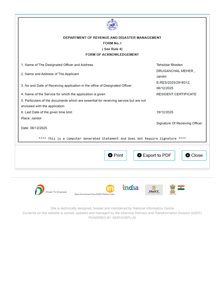 ServicePlus - Issuance of Resident Certificate | PDF