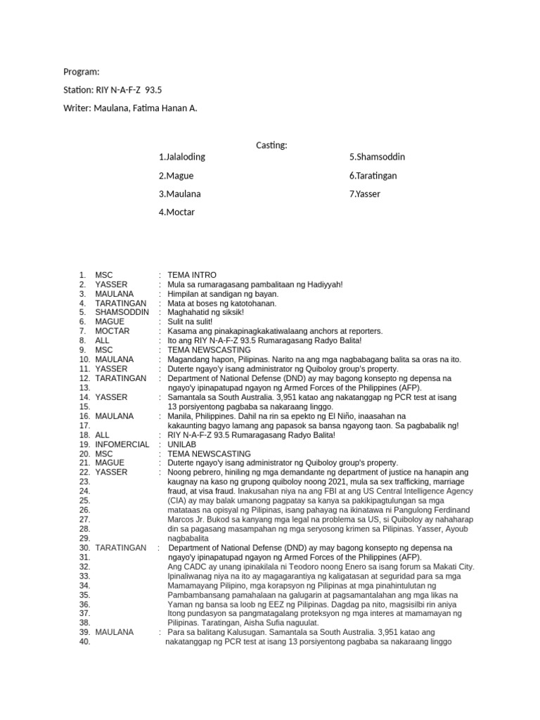 Final Script Radio Broadcasting | PDF
