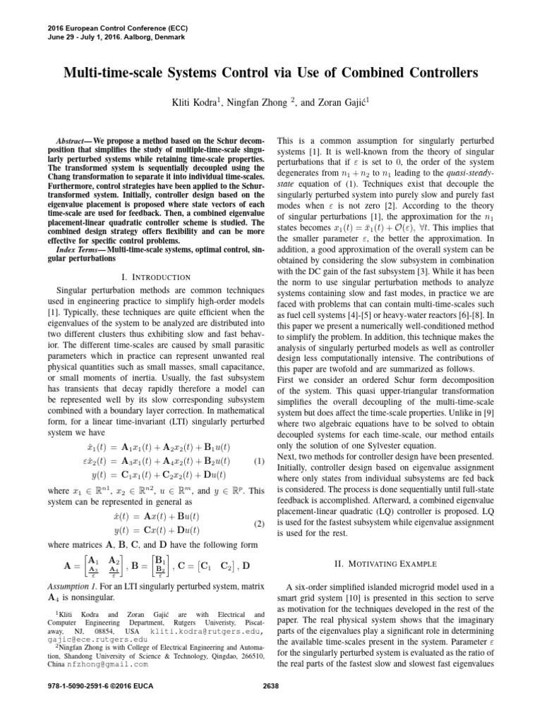 Multi-Time-Scale Systems Control Via Use of Combined Controllers | PDF