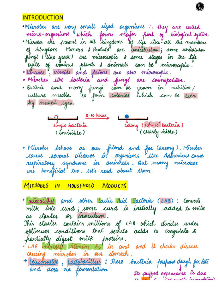 Microbes in Human Welfare Handwritten Notes Botany | PDF