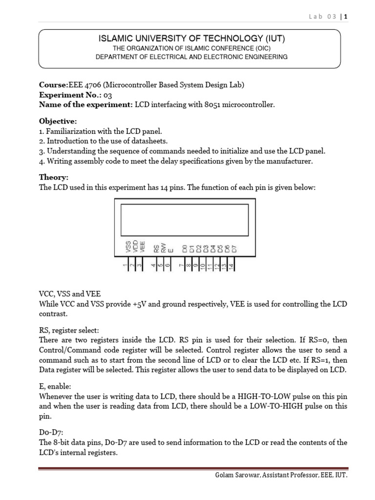 EEE 4706 Lab 3 LCD Interfacing | PDF | Electrical Engineering | Computing