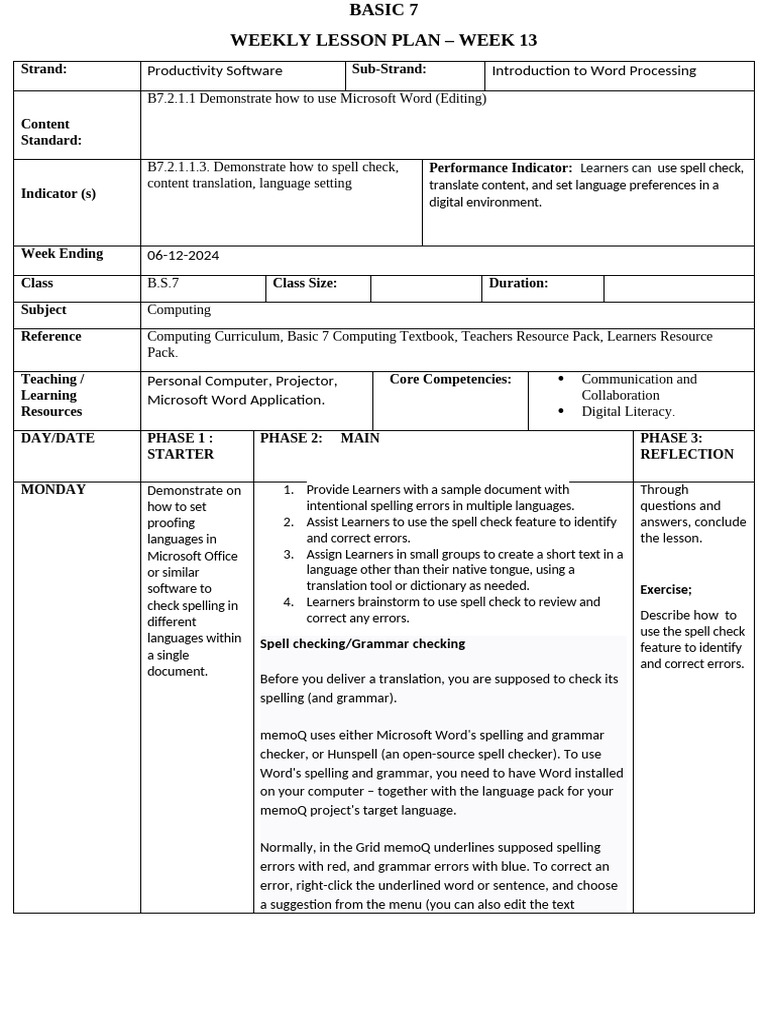 BS7 1st Term Wk13 - Computing | PDF | Translations | Editing