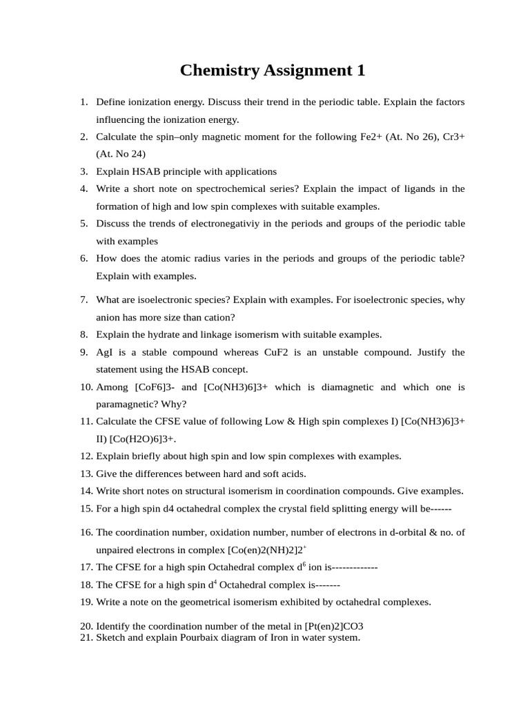 Assignment 1 Che | PDF