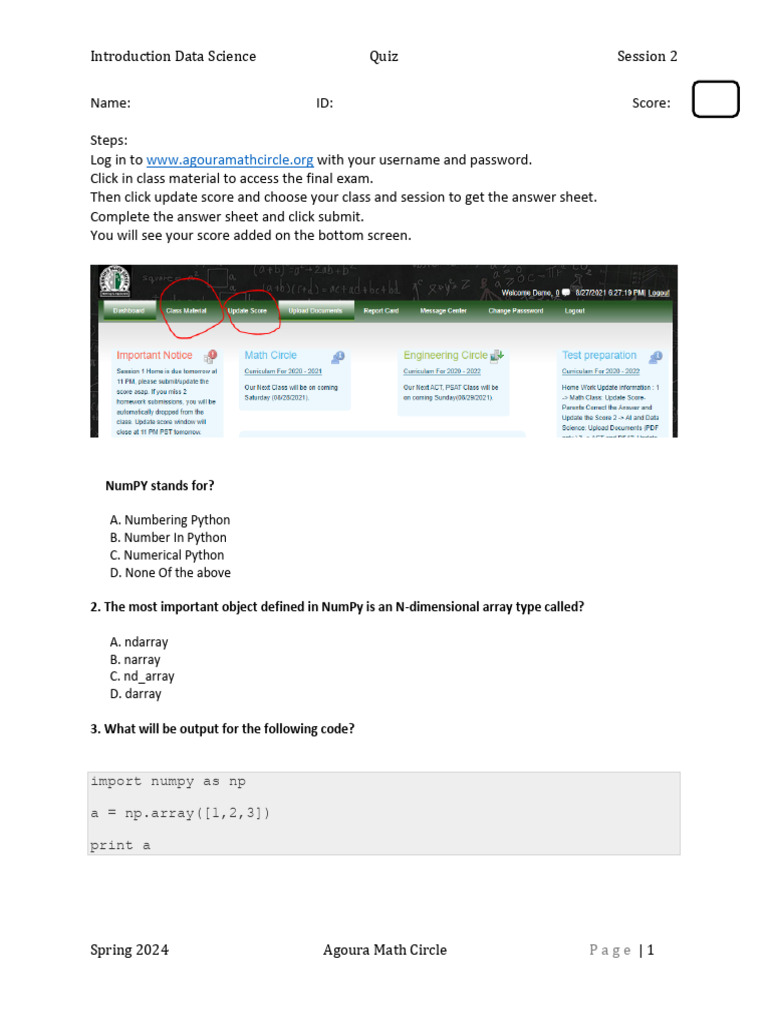 Spring2024 DS Session2 Quiz | PDF