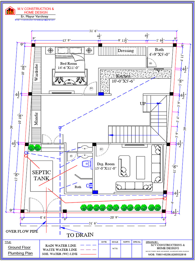 Ground Floor Plumbing Plan | PDF | Hydraulic Engineering | Sanitation