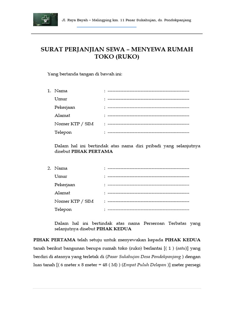 Perjanjian Sewa RUKO | PDF