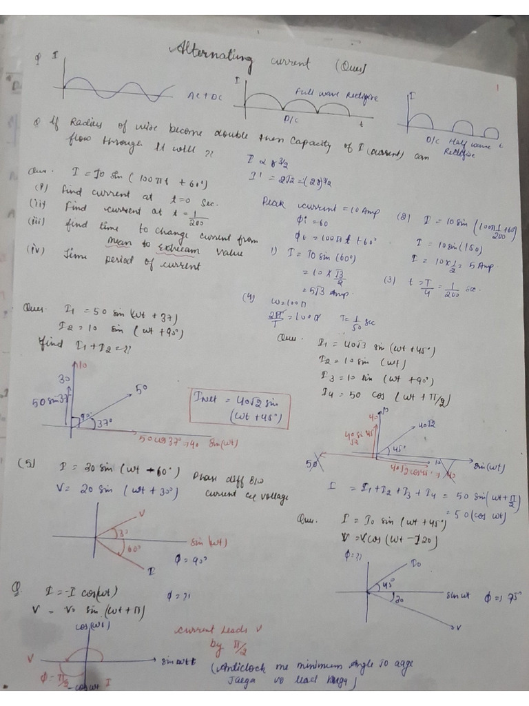 Alternating Current Notes For Neet 2026 | PDF