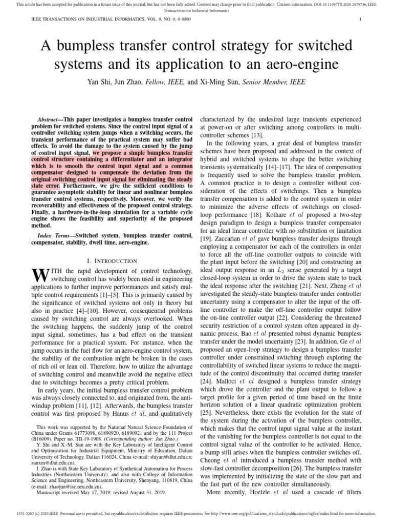 A Bumpless Transfer Control Strategy For Switched Systems and Its ...