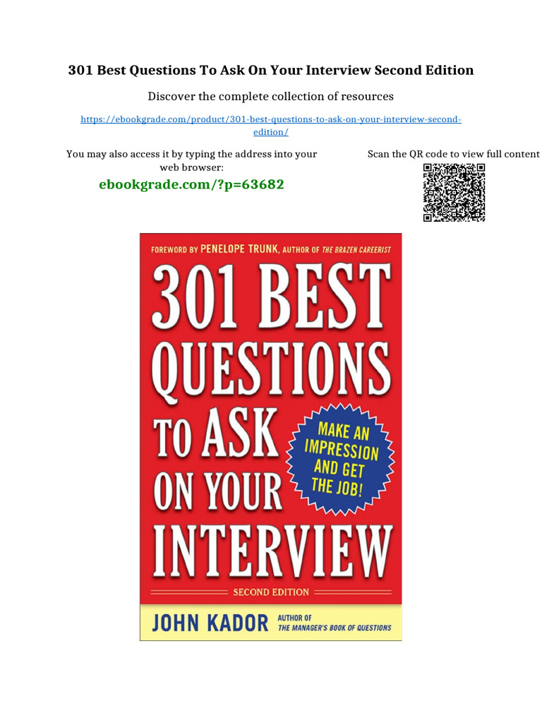 301 Best Questions To Ask On Your Interview Second Edition Digital ...