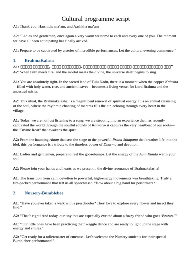 Cultural Programme Script-Students | PDF