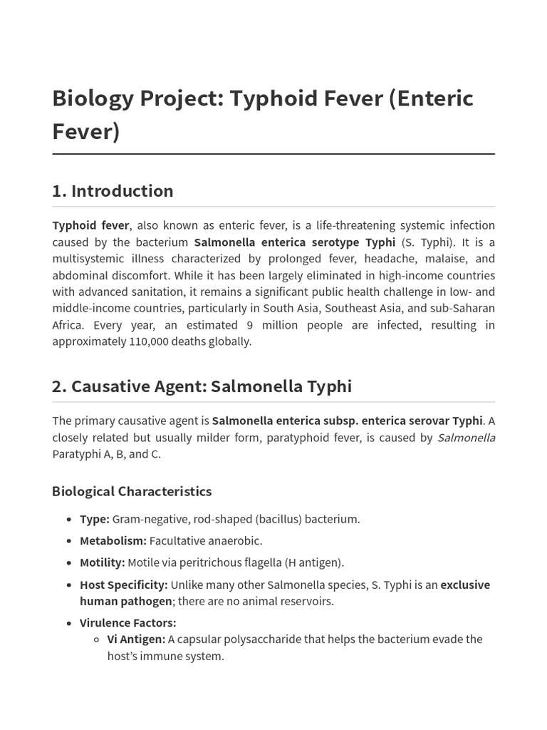 Typhoid Fever Biology Project With Diagrams | PDF | Salmonella ...