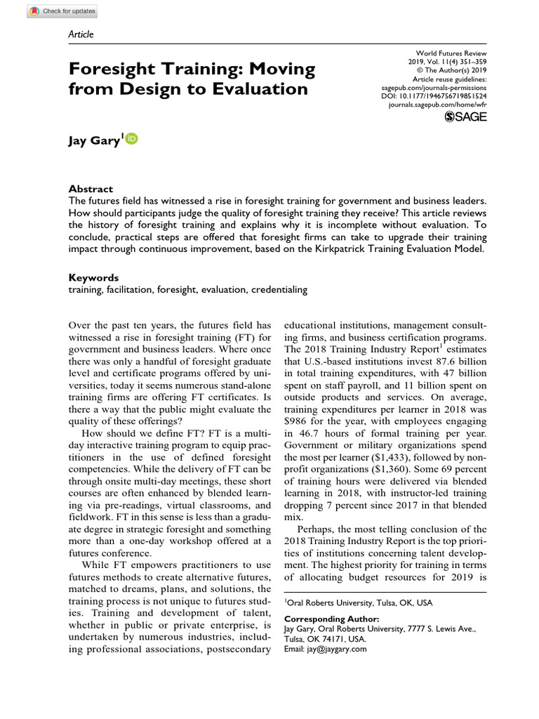 Gary 2019 Foresight Training Moving From Design To Evaluation | PDF ...