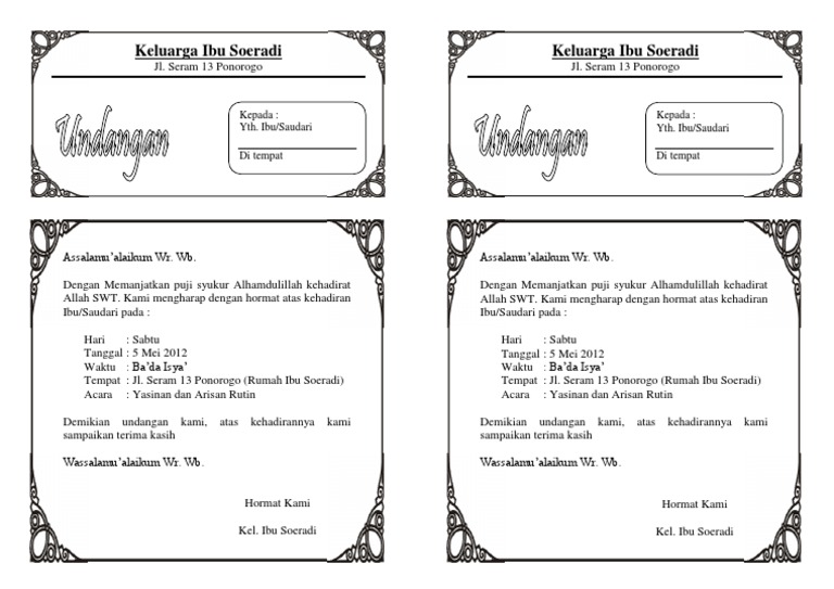 Contoh Surat Undangan Yasinan