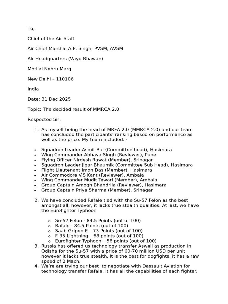 Mmrca Letter | PDF