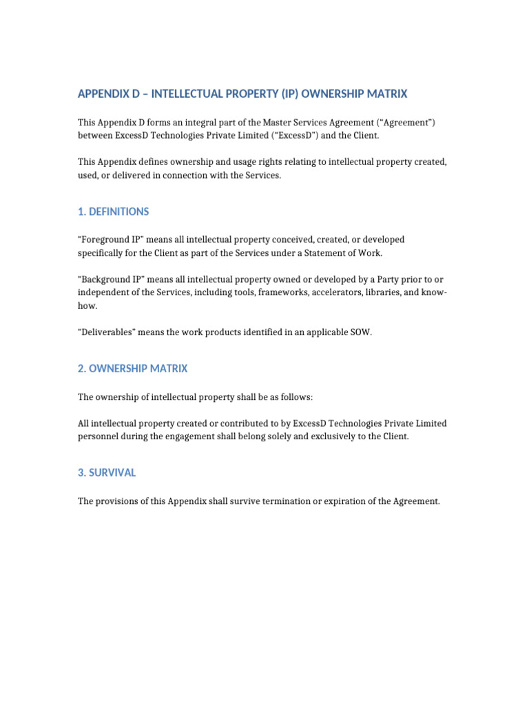 Appendix D IP Ownership Matrix ExcessD | PDF