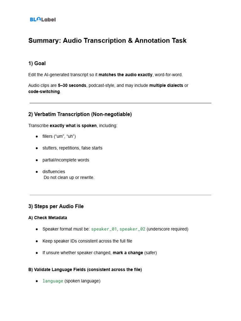 Audio Transcription & Annotation Task | PDF | Linguistics | Human ...