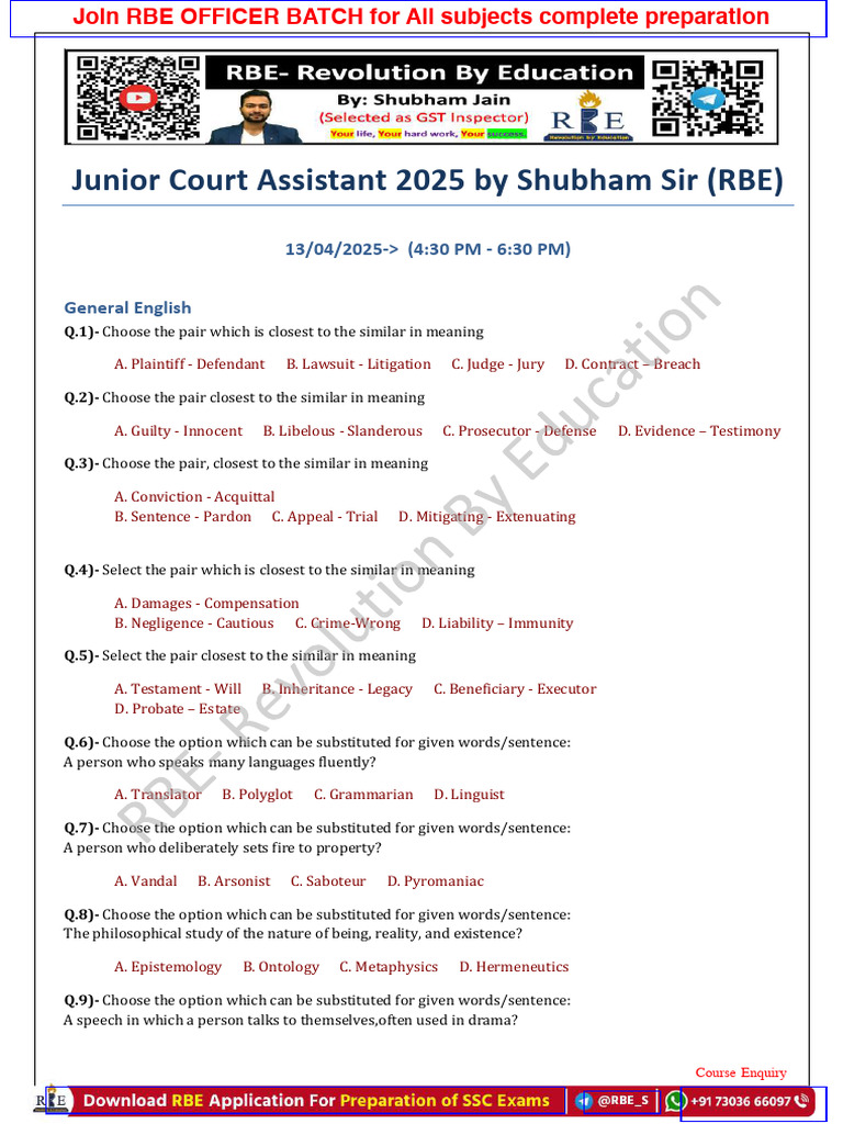 Supreme Court JSA Mock Format 2025 - RBE | PDF | Printer (Computing ...