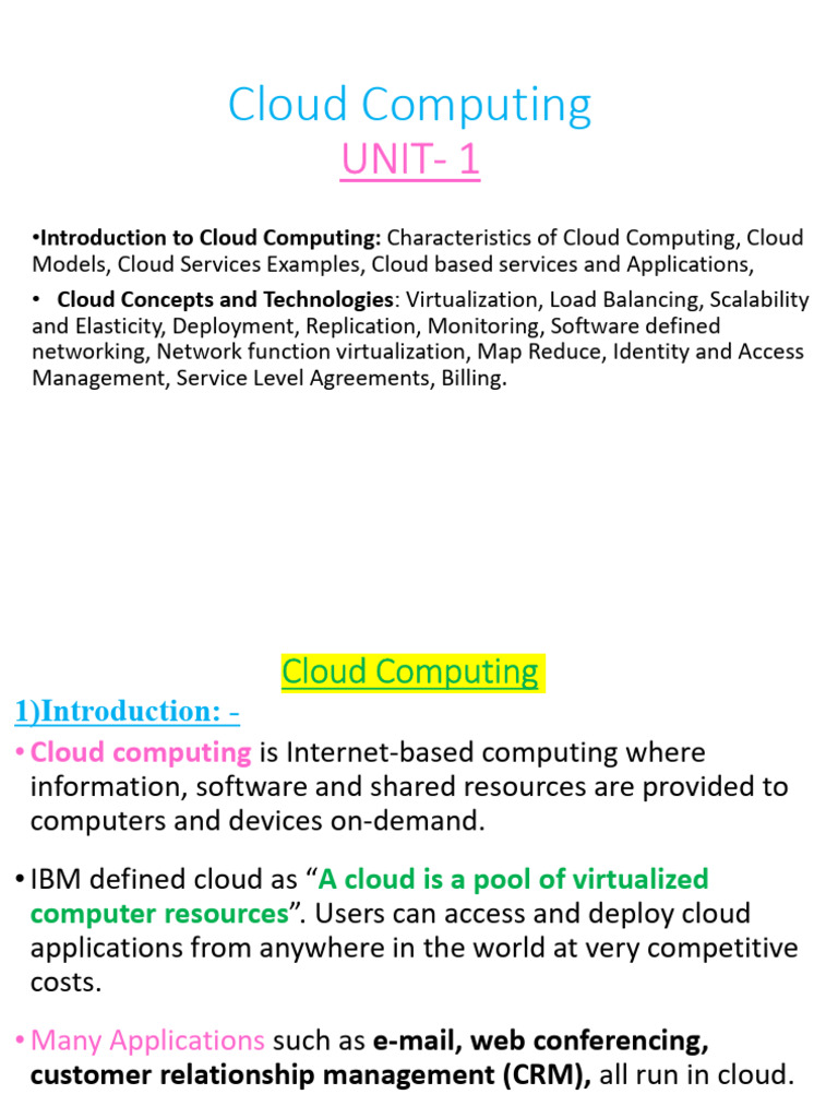 Cloud Computing: Unit-1 | PDF | Cloud Computing | Virtualization