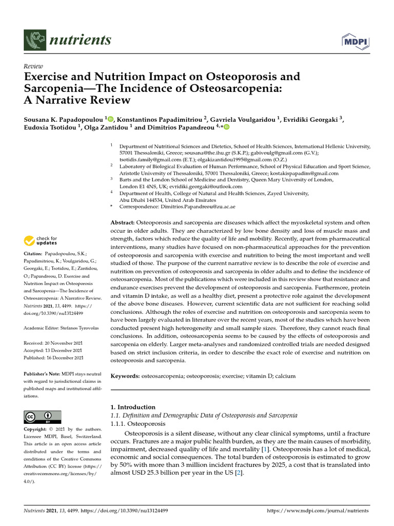 Exercise and Nutrition Impact On Osteoporosis and Sarcopenia - The ...