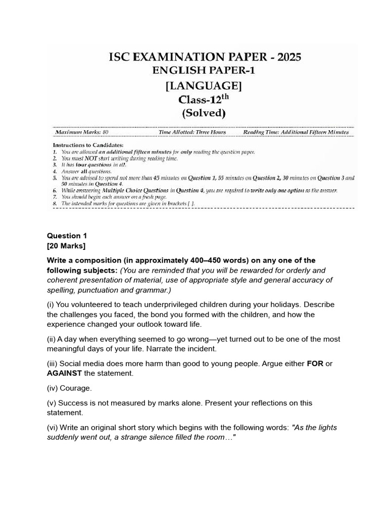 Isc 2026 English Paper-1 | PDF | Linguistics | Human Communication