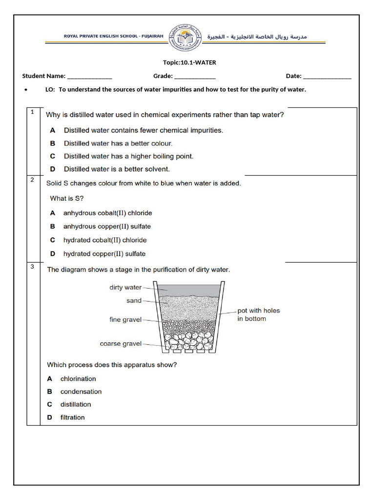 10.1-Water Worksheet - Feb Week 3 | PDF