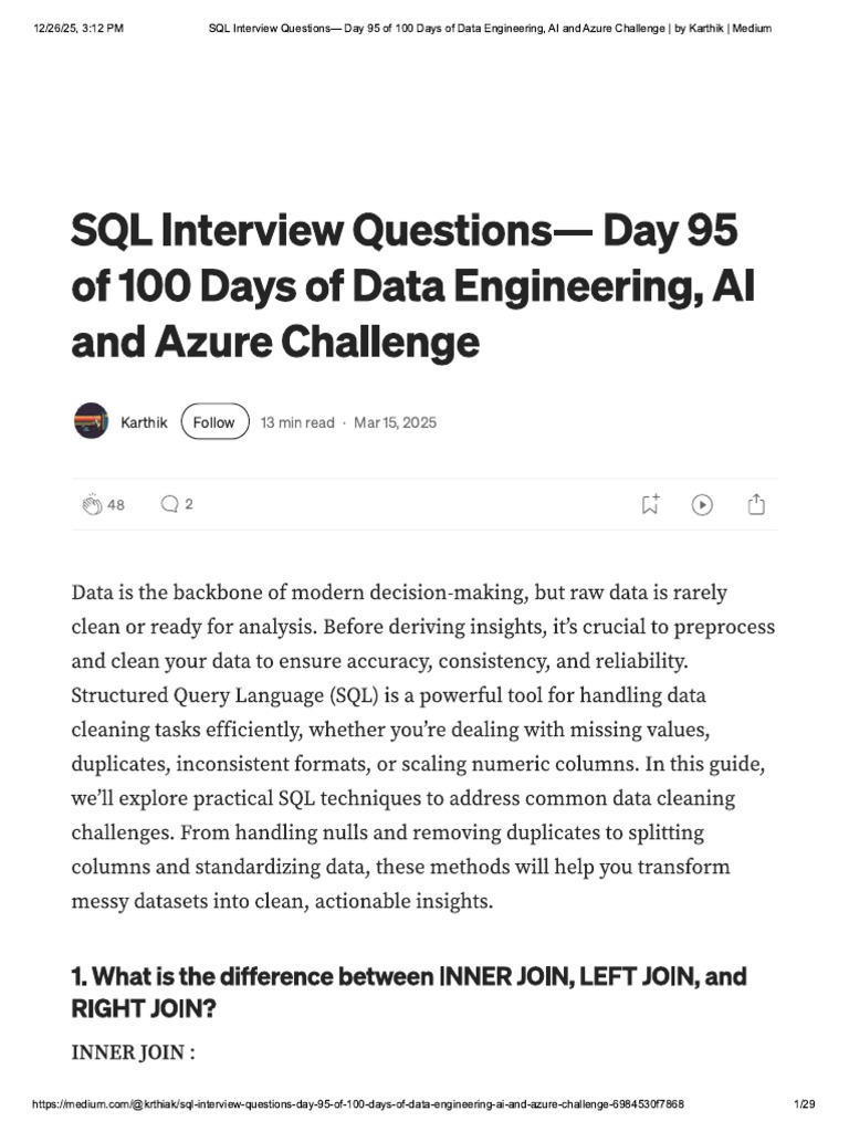 SQL Interview Questions - Day 95 of 100 .. | PDF