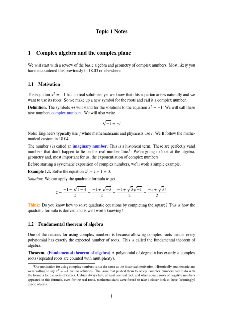 MAT 2201 Complex Variables Notes For 2.2 2024 | PDF | Complex Number ...