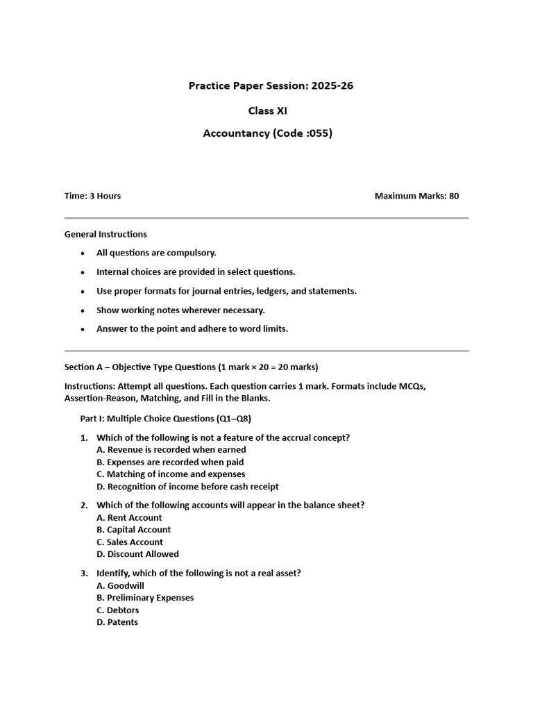 Class 11 Accountancy PracticePaper 2025 | PDF | Debits And Credits ...