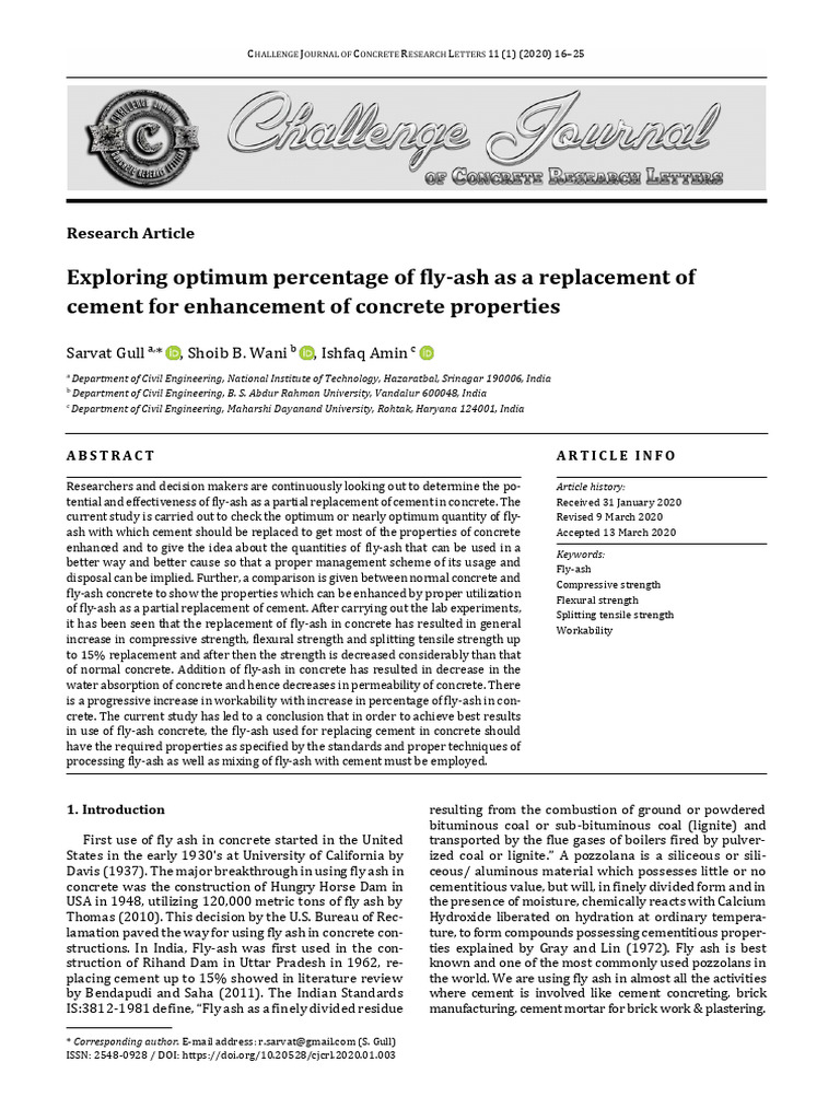 Exploring Optimum Percentage of Fly Ash | PDF | Concrete | Cement
