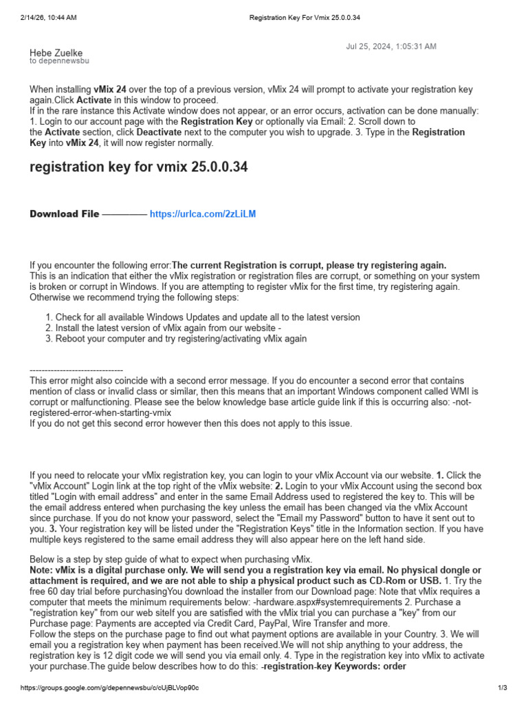 Registration Key For Vmix 25.0.0.34 | PDF | Windows 10 | Password