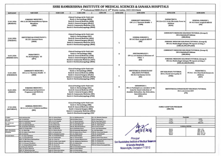 3rd Professional MBBS (Part-I) 19th Weekly Routine, 2023-2024 Batch ...