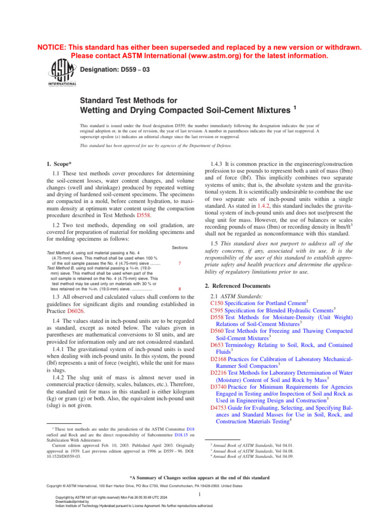 Drying and Wetting Test Standards ASTM D559 | PDF