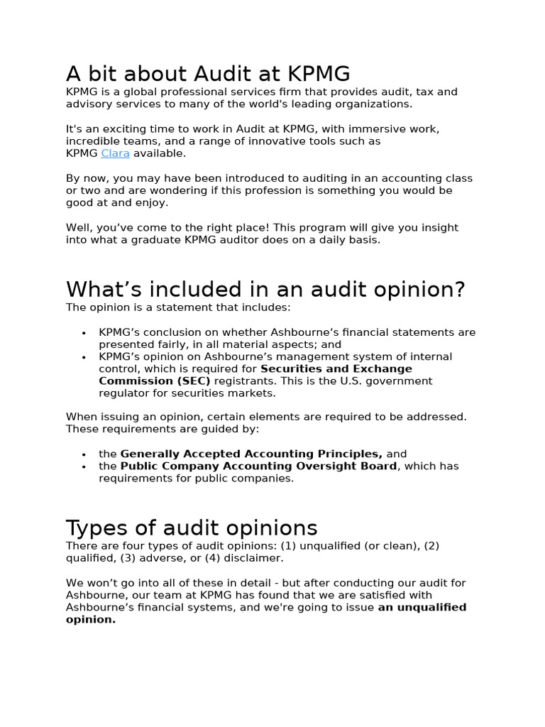 A Bit About Audit at KPMG | PDF
