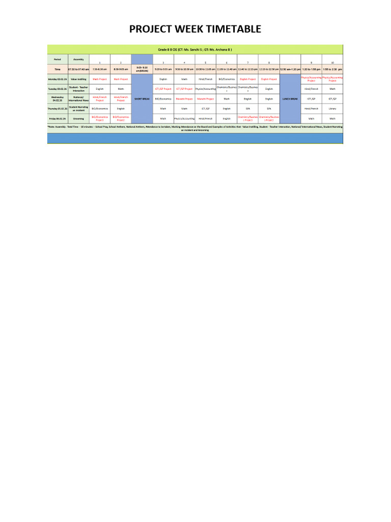 Project Week Timetable | PDF