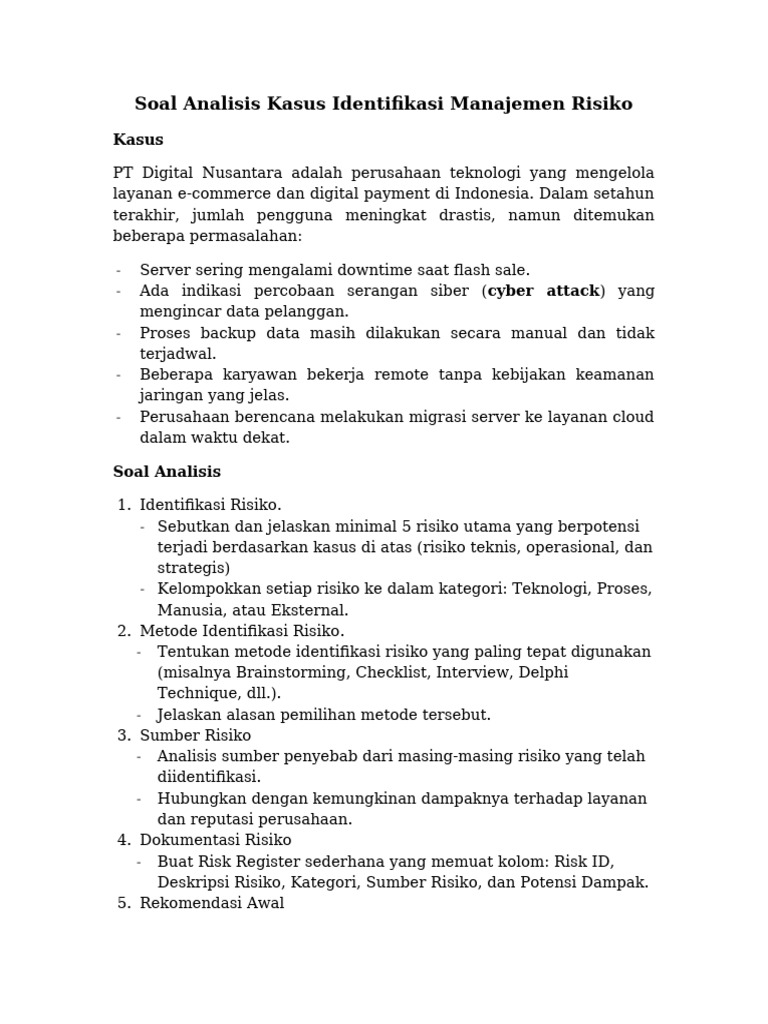 Soal Analisis Identifikasi Manajemen Risiko | PDF