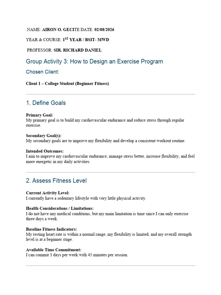 Activity 3 - How To Design An Exercise Program | PDF | Physical Fitness ...