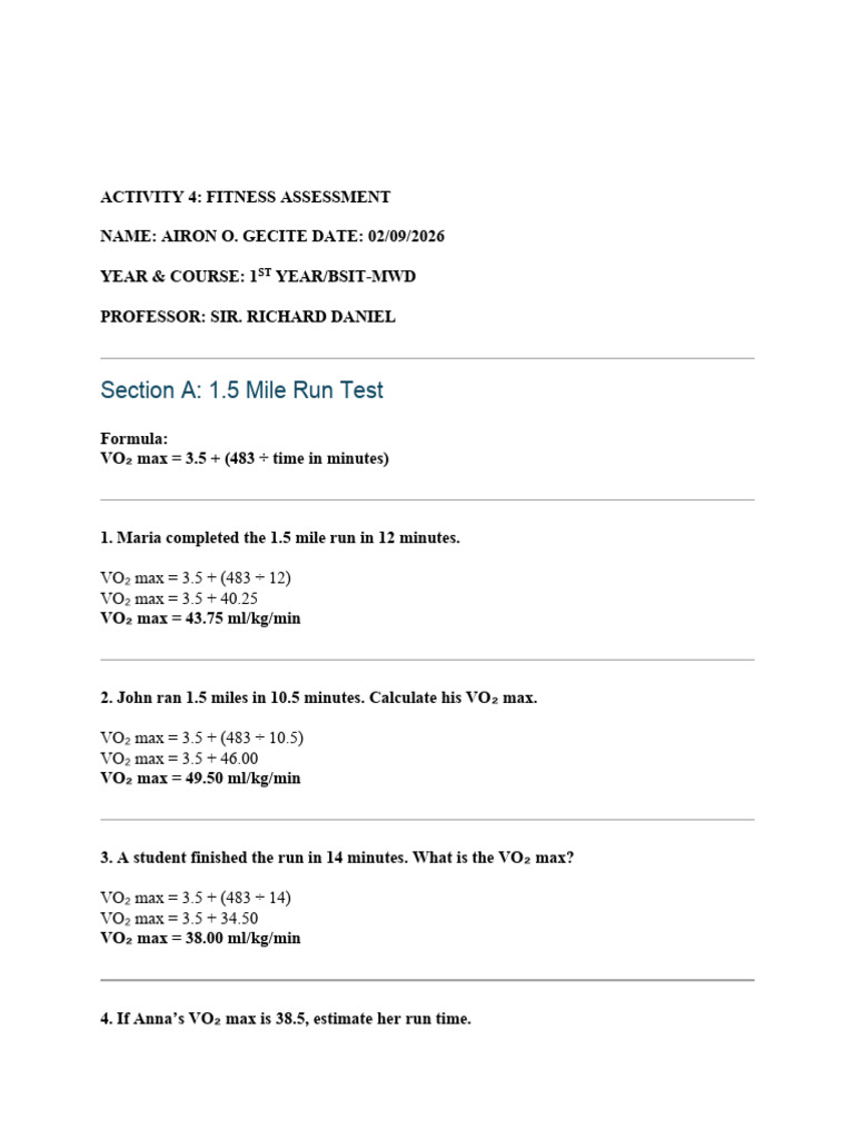 Activity 4 - Fitness Assessment | PDF | Body Mass Index | Physical Fitness