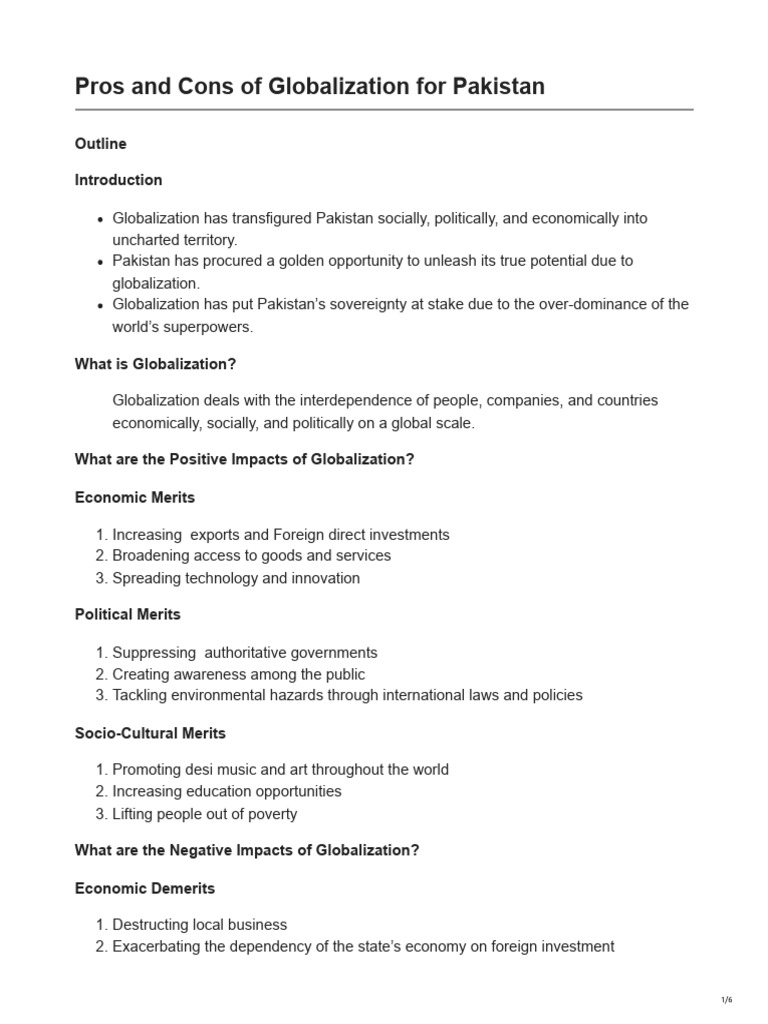 Pros and Cons of Globalization For Pakistan | PDF | Globalization ...