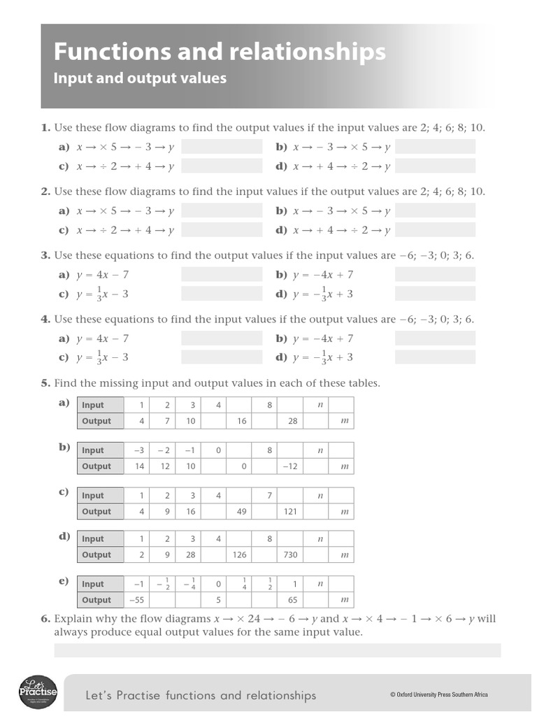 Grade 9 Mathematics Lets Practise Functions and Relationship With OUP ...
