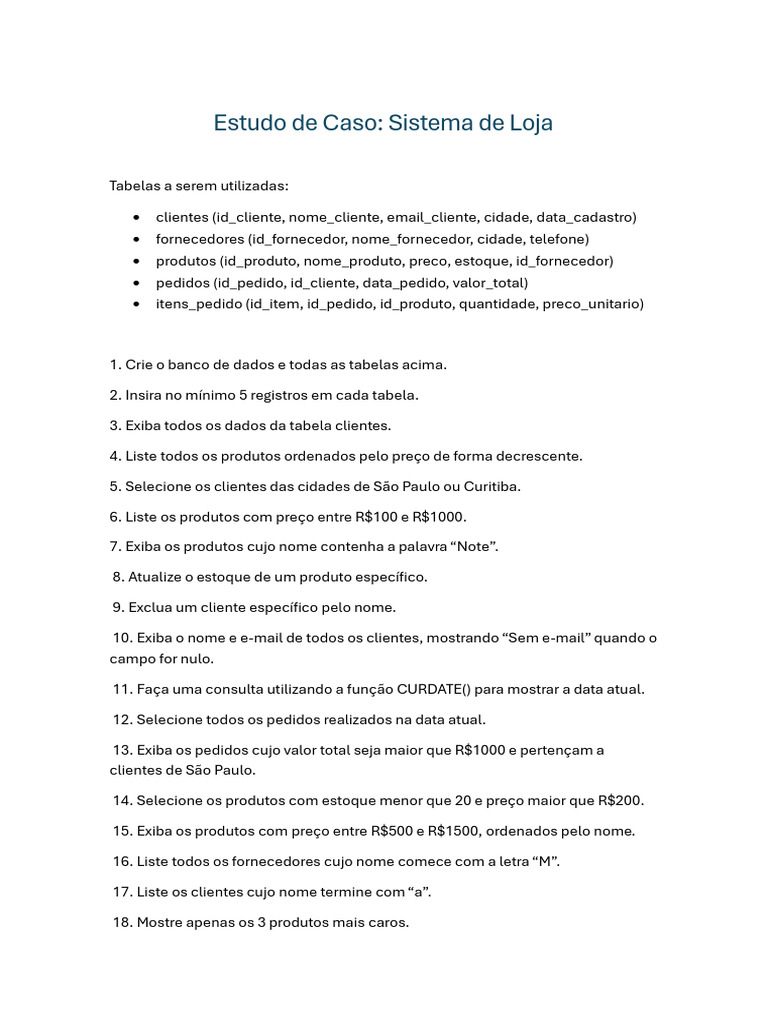 Projeto de Banco de Dados Com TODOS Os Comandos Aprendidos | PDF