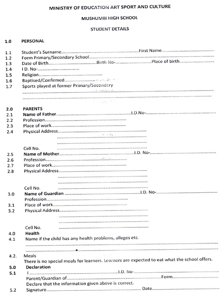 Student Bio Data Form | PDF