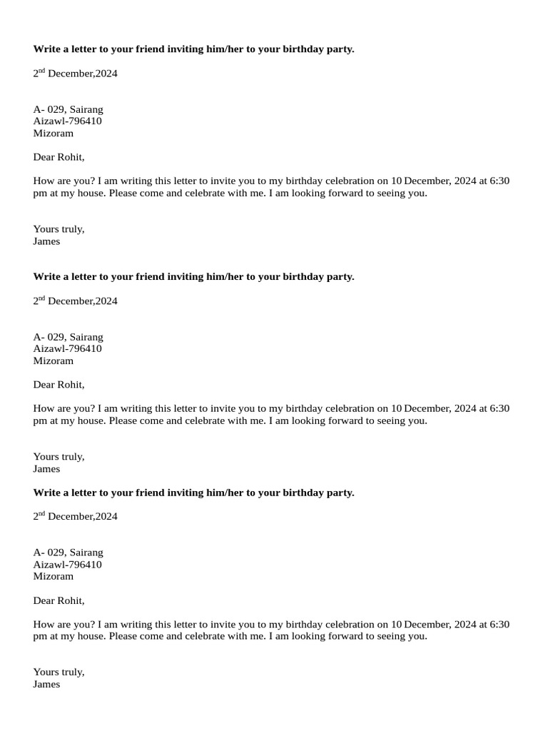 Write A Letter To Your Friend Inviting Him | PDF
