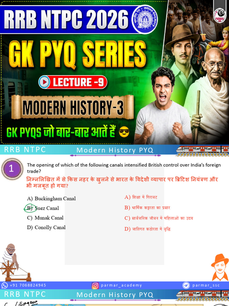 Lecture 9 - Ntpc Pyq Series - Modern History 3 | PDF