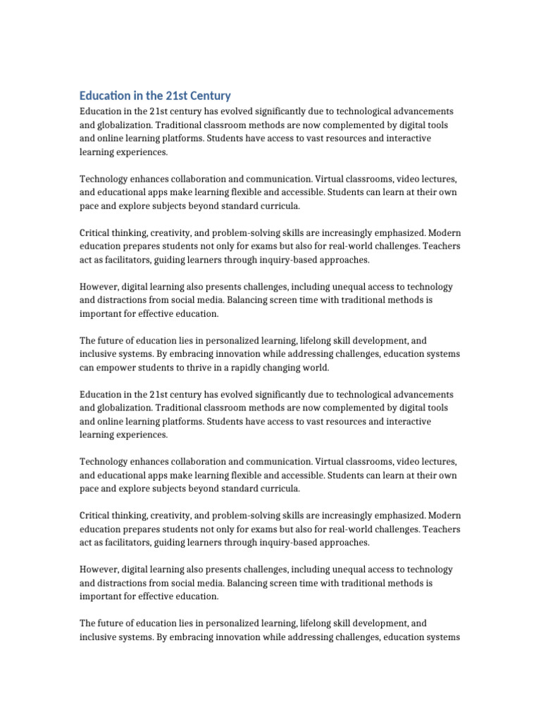 Education in The 21st Century | PDF | Educational Technology | Distance ...
