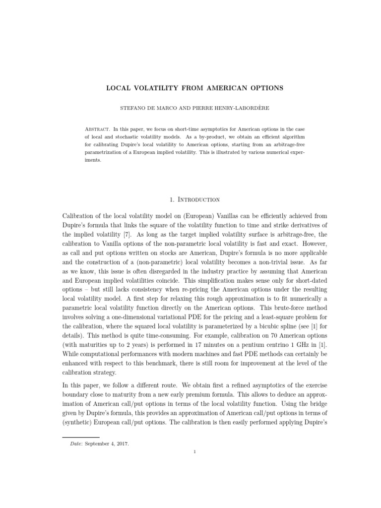 (2017) Local Volatility From American Options | PDF | Option (Finance ...