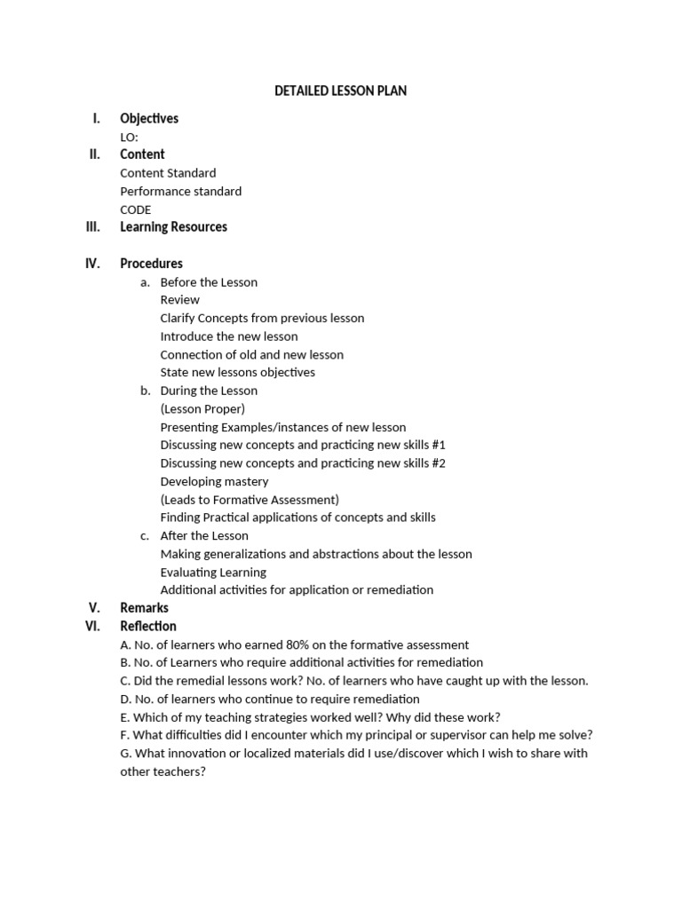Detailed Lesson Plan I. Objectives II. Content | PDF