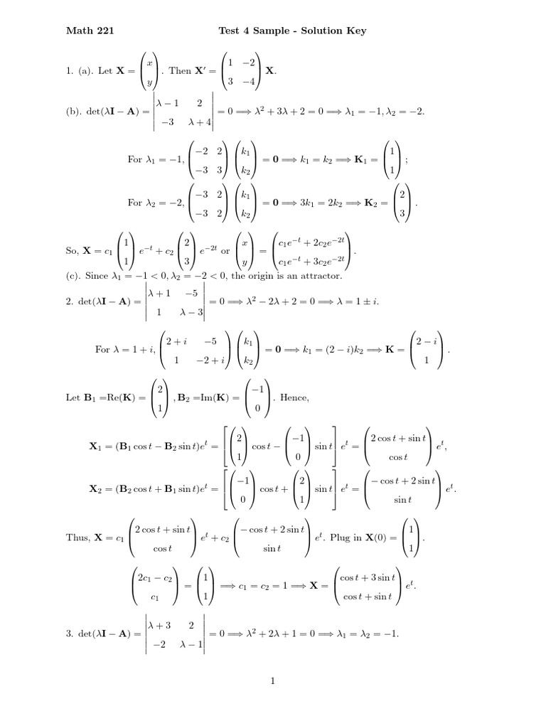Test 4 Sample - Solution Key | PDF