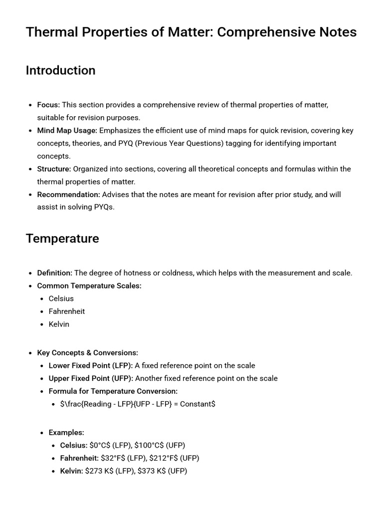 Thermal Properties of Matter Short Notes-Lecture 2 | PDF | Thermal ...