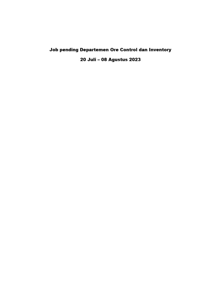 Job Pending Departemen Ore Control Dan Inventory | PDF