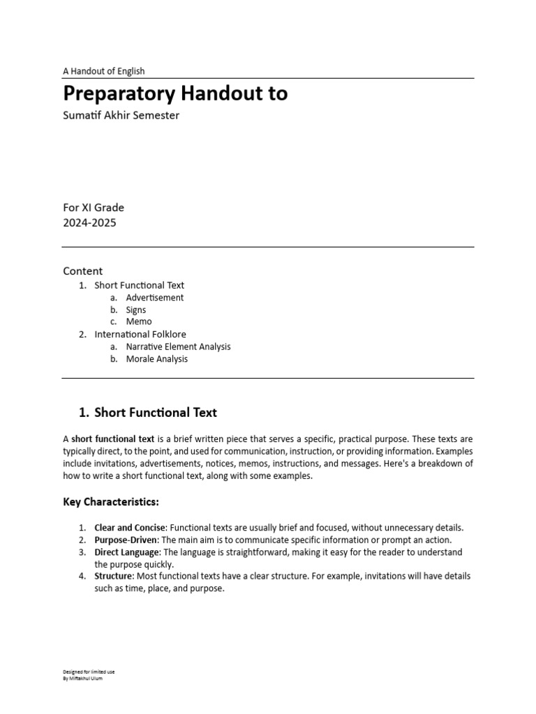 PREP - A Handout of English - XI | PDF | Narrative | Narration